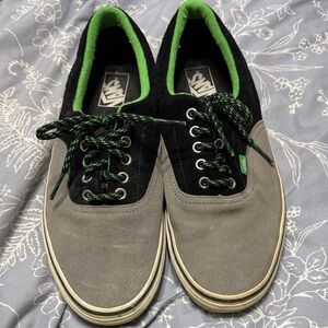 Vans Men's Black and Gray Sneakers with Green Accents